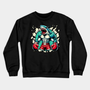 Mighty Marine Punch: Cartoon Shark Boxer Crewneck Sweatshirt